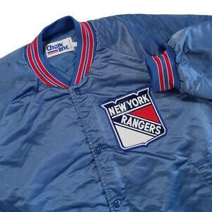 VINTAGE CHALK LINE NHL New York Rangers Satin Embroidered Bomber Jacket USA